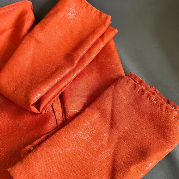 Vintage Orange Jacquard Fabric Tablecloth & Napkins Set With Subtle Botanical Pa - Picture 2 of 5